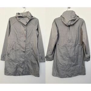 NAU Plaid Long Line Rain Jacket Gray Removable Hood Snap Button City Women's S